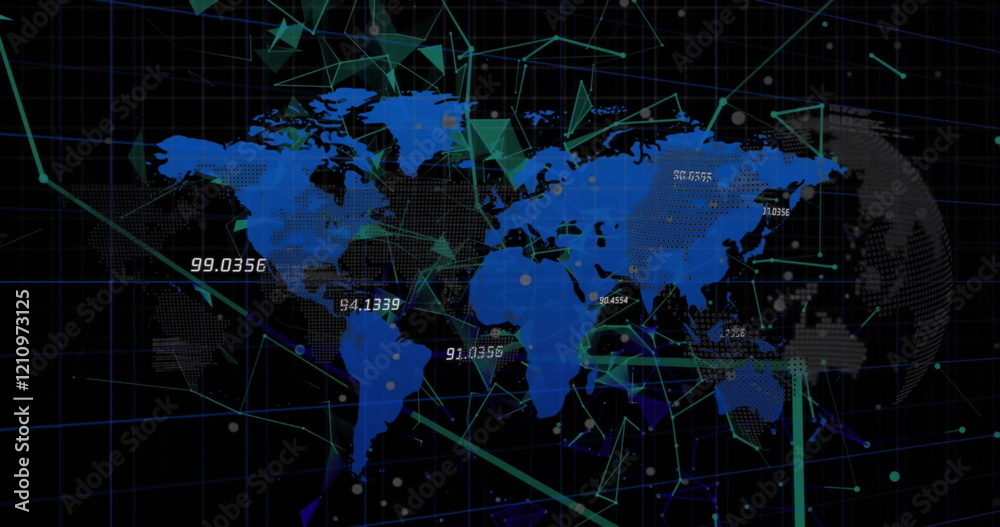Obraz premium Image of shapes and data processing over world map