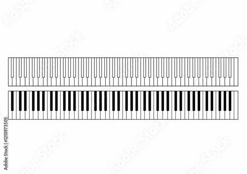 Full piano keyboard layout in outline and filled styles, displaying all 88 keys. icon piano keys,music keyboard,instrument layout 