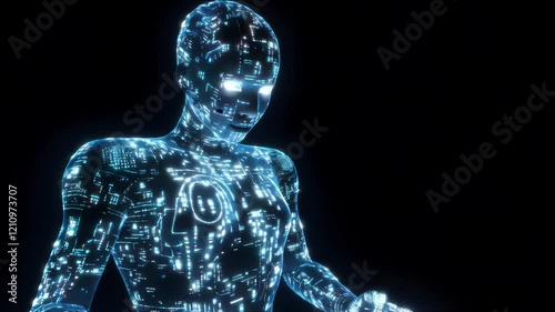Digital human from binary code, the concept of artificial intelligence and technology.