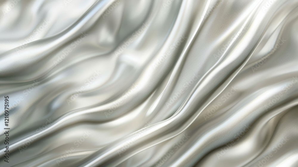Fototapeta premium Elegant flowing silk fabric texture in soft silver tones, creating a sense of luxury and sophistication, ideal for backgrounds, fashion, and product photography needs