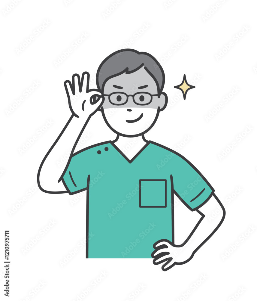 眼鏡を上げて悪巧みしてニヤける若い男性歯科医師
眼鏡を上げて悪巧みしてニヤける若い男性歯科医師