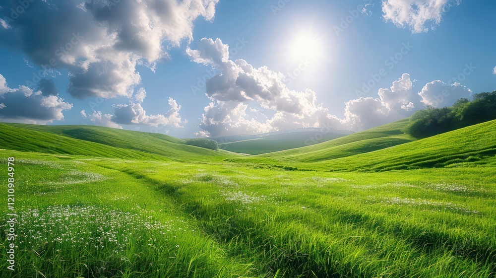 Fototapeta premium Nature green landscape sky background