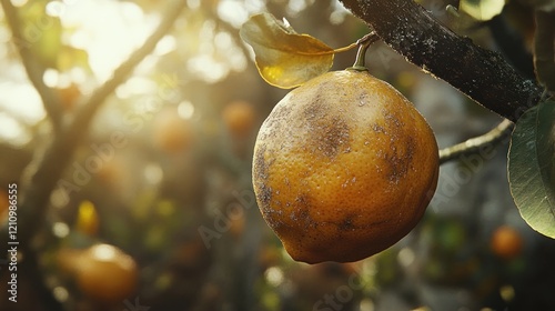 Diseased lemon orchard sunlight decay agriculture