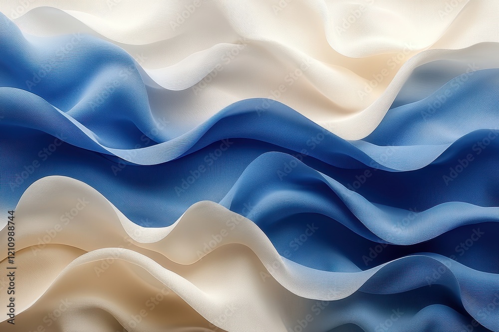 Fototapeta premium Soft, flowing fabric in shades of blue and cream, creating a wave-like texture.