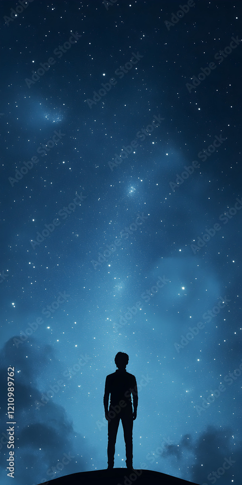 Fototapeta premium A person standing under a glowing sky filled with stars, representing their journey toward emotional resilience.
