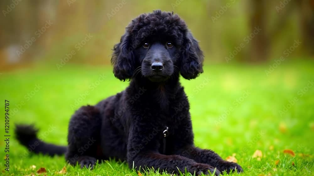 Poodle Dog Sitting with Soft Natural Blur Background Poodle Dog Sitting with Soft Natural Blur Background