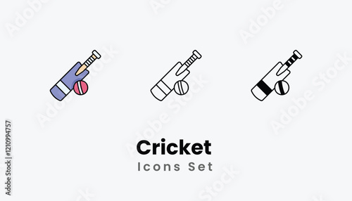 Cricket  Icons thin line and glyph vector icon stock illustration