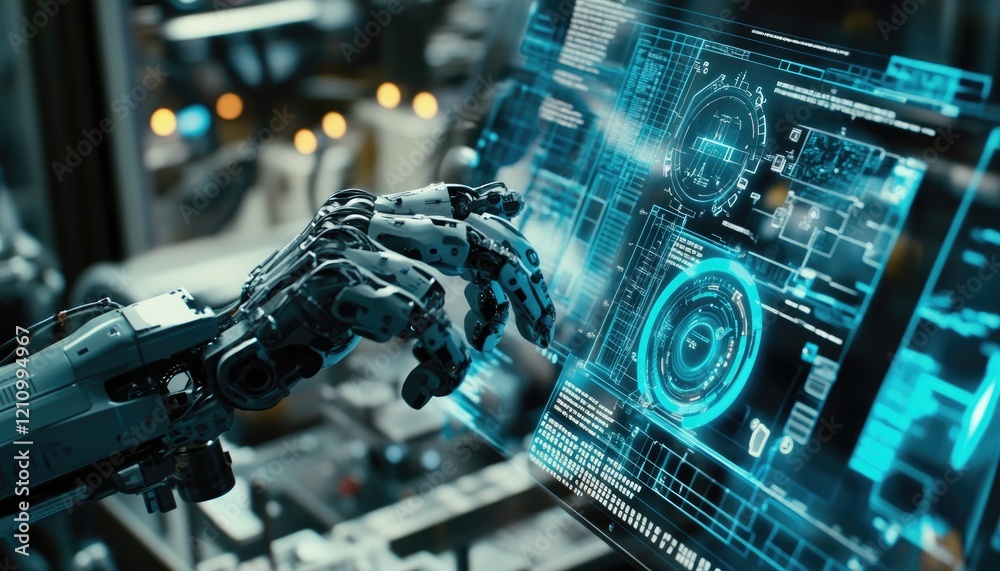 Fototapeta premium Robot Arm Controls Futuristic Interface