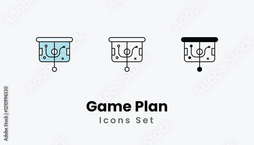 Game Plan Icons thin line and glyph vector icon stock illustration