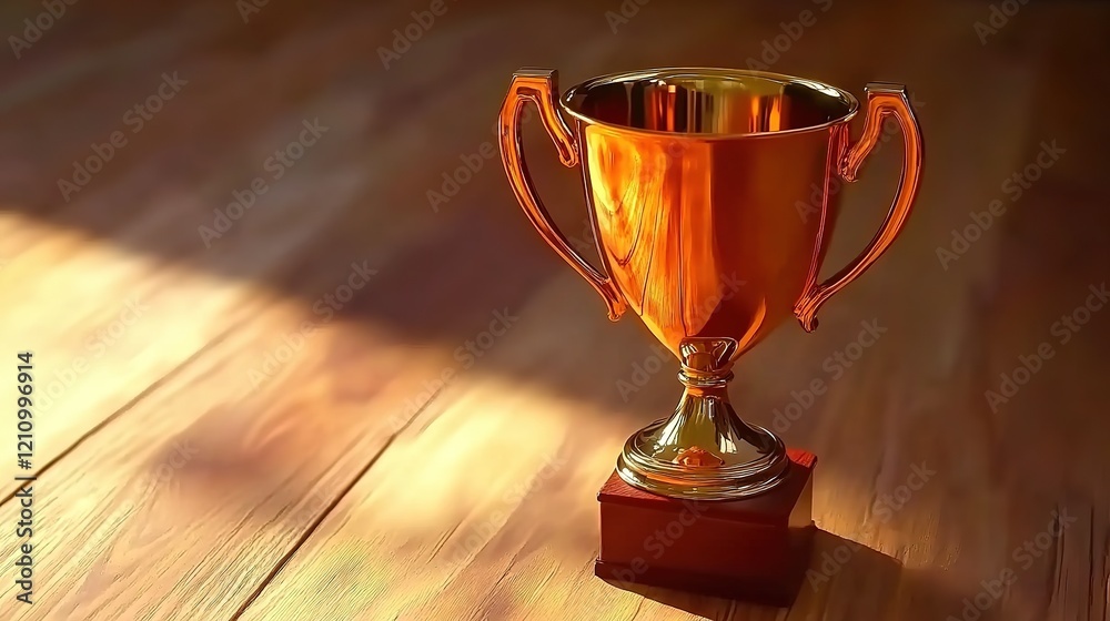 Victory Trophy on Wooden Table, Signifying Triumph and Achievement
