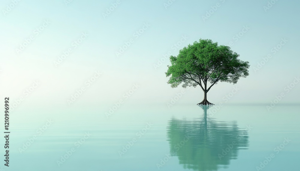 Lone Tree Reflects on Calm Water Lone Tree Reflects on Calm Water