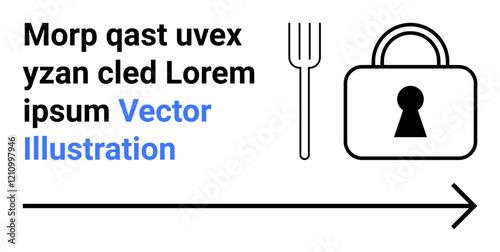 Lock icon adjacent to a fork with placeholder text above and an arrow pointing right. Ideal for themes thumbs up security, privacy, culinary safety, data protection, digital privacy, information