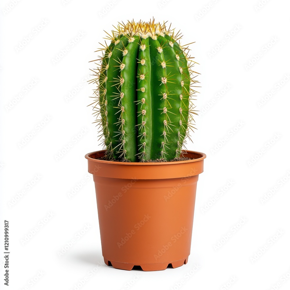 Vibrant Green Cactus in Terracotta Pot, Isolated on White Background Vibrant Green Cactus in Terracotta Pot, Isolated on White Background