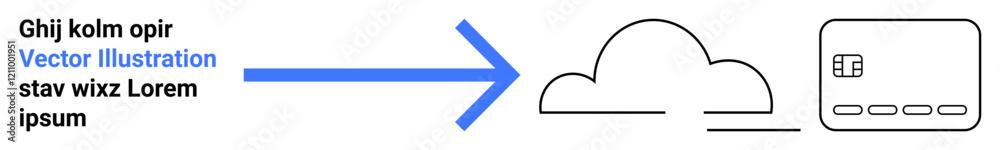 Arrow pointing from text to cloud and credit card icons, representing data transfer. Ideal for cloud storage, data migration, online transactions, digital payments, e-commerce, fintech solutions Arrow pointing from text to cloud and credit card icons, representing data transfer. Ideal for cloud storage, data migration, online transactions, digital payments, e-commerce, fintech solutions