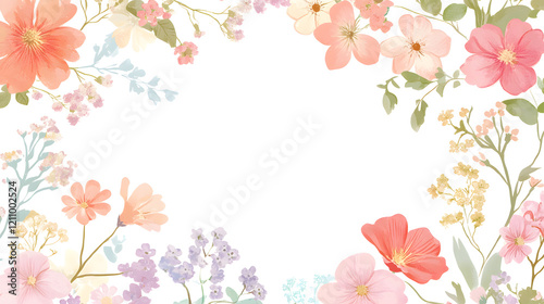 Elegant Pastel Flower Wreath with Blank Space for Personalization
