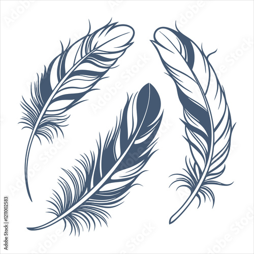feather and plume silhouette vector illustration.