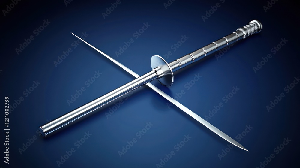 Naklejka premium Crossed Metallic Blades: A Study in Silver and Shadow