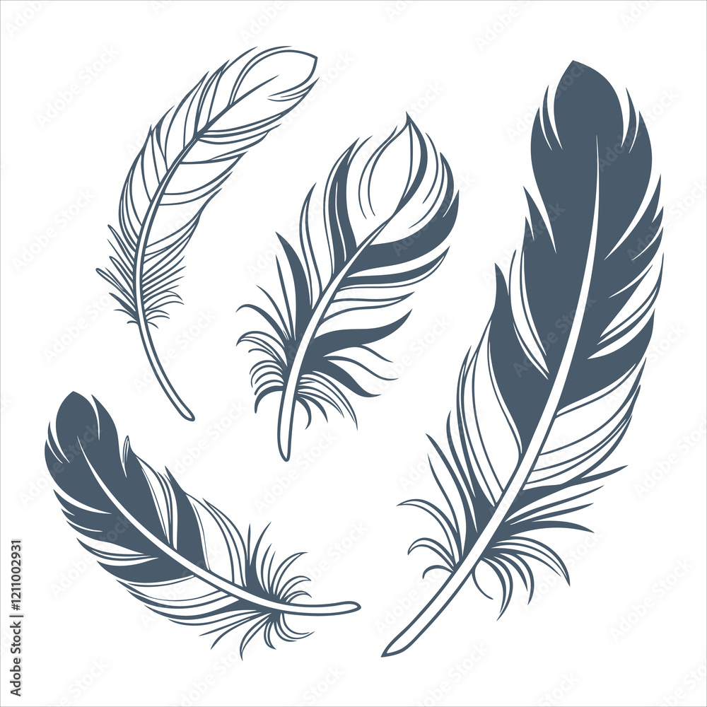 feather and plume silhouette vector illustration. feather and plume silhouette vector illustration.