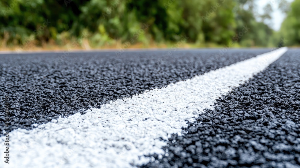 New asphalt road line, forest background, road construction, travel New asphalt road line, forest background, road construction, travel