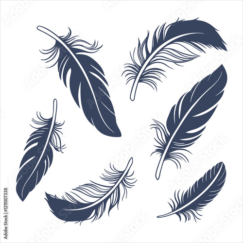 feather and plume silhouette vector illustration.