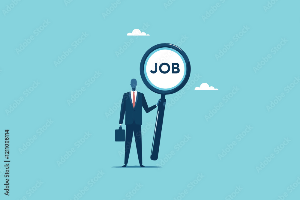 Focused Ambitions, A Businessman Using a Magnifying Glass to Explore New Career Opportunities Focused Ambitions, A Businessman Using a Magnifying Glass to Explore New Career Opportunities