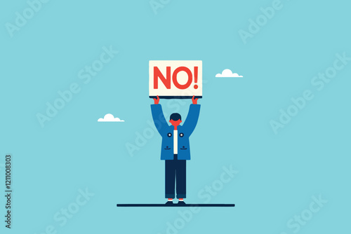 Firmly Declined, A Businessman Holding a 'NO' Sign to Deliver a Powerful Statement of Rejection