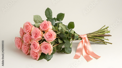 Stunning Pink Roses Bouquet Perfectly Framed on Subtle Pastel Canvas