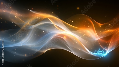 Abstract glowing waves with light particles and energy