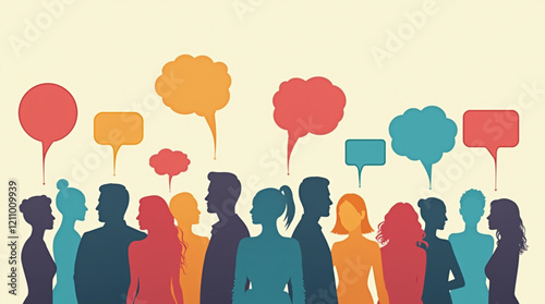 Various silhouettes with colorful speech bubbles - icons.