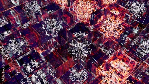 A cube with many red and blue lights inside