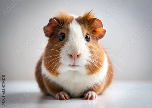 Curious guinea pig eyes hold the focus in this intimate documentary-style pet portrait.