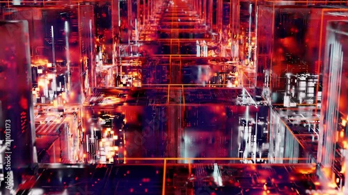 A cube with many red and blue lights inside