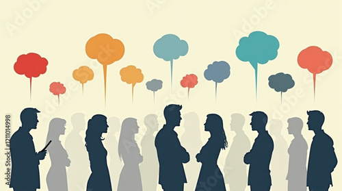 Various silhouettes with colorful speech bubbles - icons.