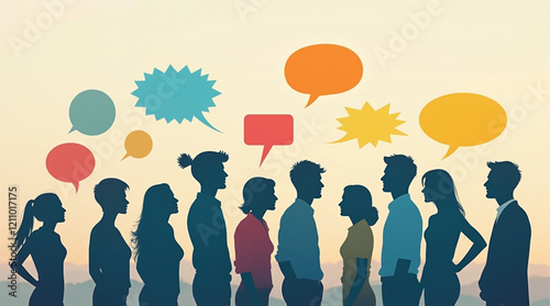 Various silhouettes with colorful speech bubbles - icons.