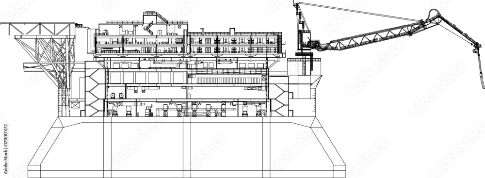 Obraz premium vector illustration design image of oil refinery platform construction for drilling in the open sea