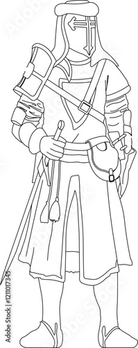 vector illustration design image of medieval knight with armor to fight in the kingdom era