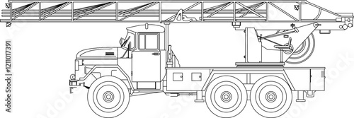 vector illustration design image of old classic vintage fire engine with sliding ladder