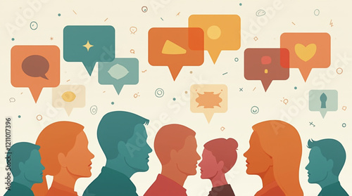 Various silhouettes with colorful speech bubbles - icons.