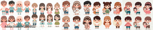 vector set of small children holding cute dolls