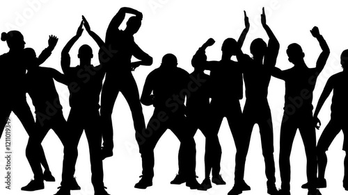 silhouettes of group of people in motion
