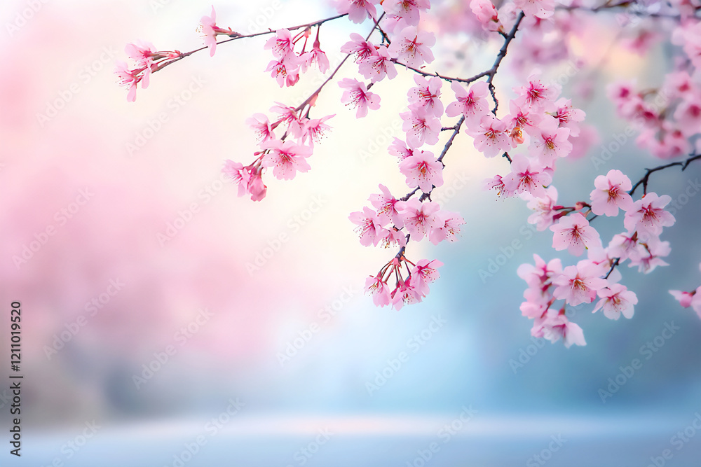 Fototapeta premium serene dawn cherry blossom roadway