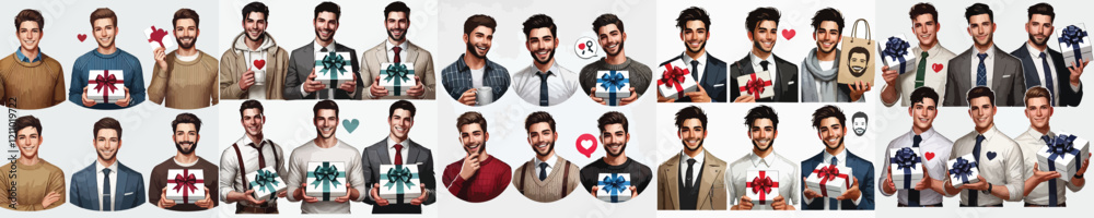 vector group of handsome men holding gifts vector group of handsome men holding gifts