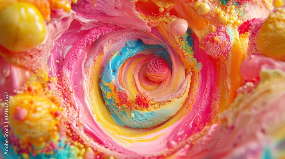 Fototapeta premium Colorful swirling patterns resembling dessert textures.