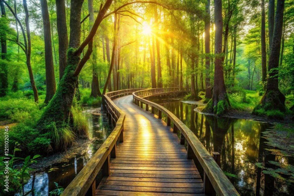 Explore an enchanting woodland path, capture candid moments on the mystical swamp boardwalk. Explore an enchanting woodland path, capture candid moments on the mystical swamp boardwalk.