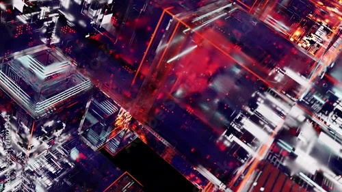 A cube with many red and blue lights inside