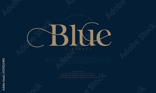Blue typography beauty fashion elegant minimalist serif italic fonts decorative wedding vintage retro logos. Minimal luxury font alphabet logo. Vector illustration