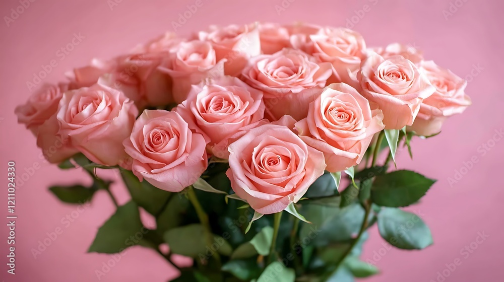 photograph featuring a bouquet of pink roses against a solid pink background arranged in a tight cluster, showcasing their full blooms with delicate petals in varying shades of pink photograph featuring a bouquet of pink roses against a solid pink background arranged in a tight cluster, showcasing their full blooms with delicate petals in varying shades of pink