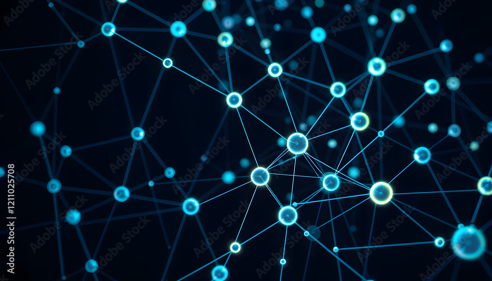 Abstract Network: Glowing Nodes and Lines in a Dark Blue Abstract Network: Glowing Nodes and Lines in a Dark Blue