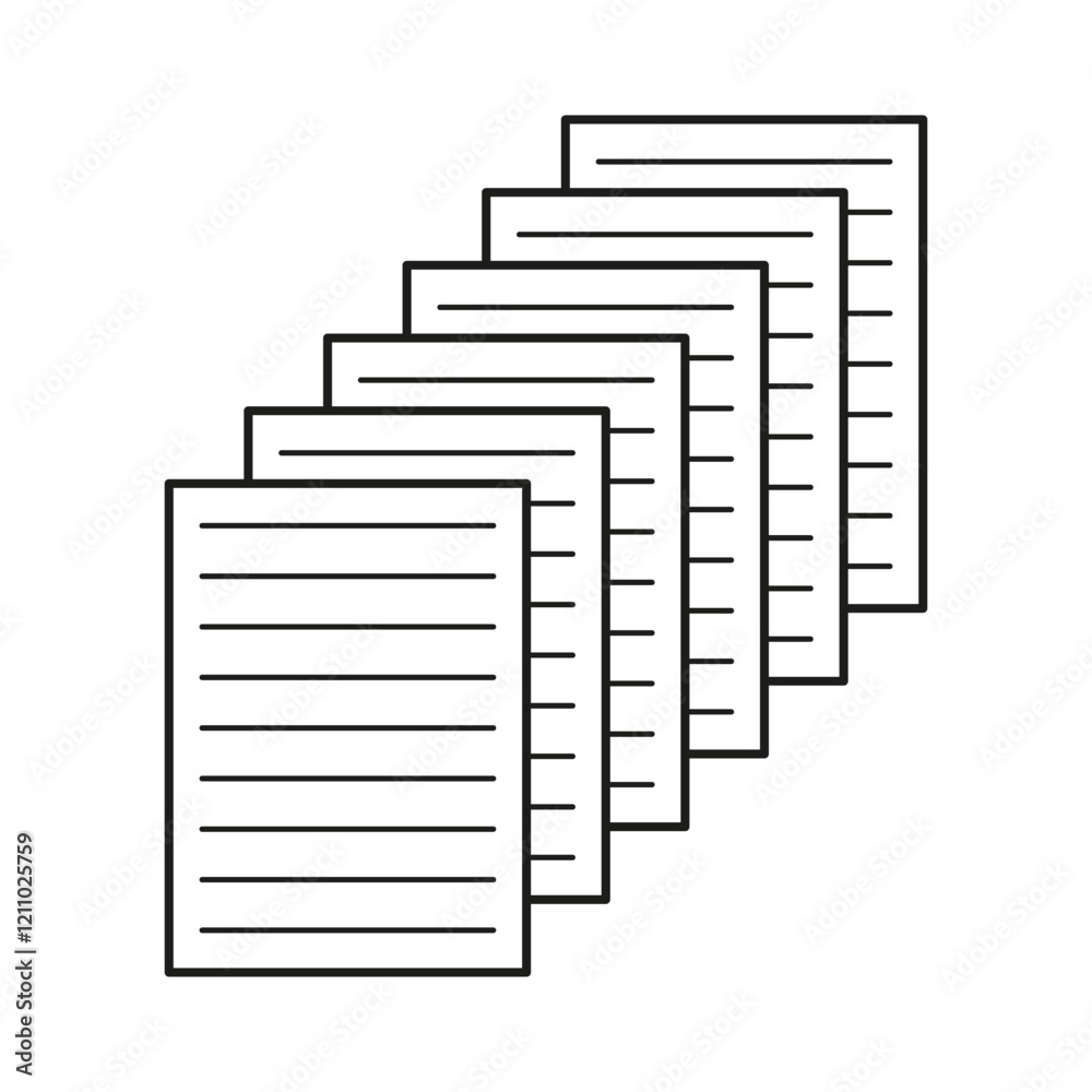 Stacked paper sheets. Document files icon. Black white outline. Office supplies vector. Stacked paper sheets. Document files icon. Black white outline. Office supplies vector.