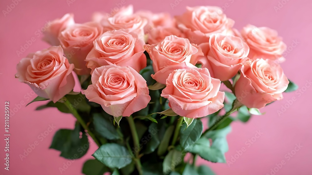 photograph featuring a bouquet of pink roses against a solid pink background arranged in a tight cluster, showcasing their full blooms with delicate petals in varying shades of pink photograph featuring a bouquet of pink roses against a solid pink background arranged in a tight cluster, showcasing their full blooms with delicate petals in varying shades of pink